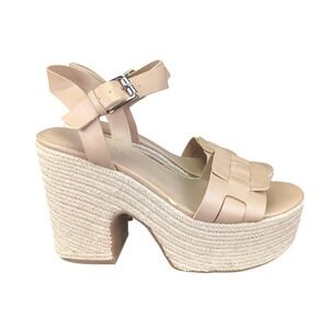Marc Fisher Viga Espadrille Platform Wedge Heel Sandals Size‎ 9.5M Beige Raffia